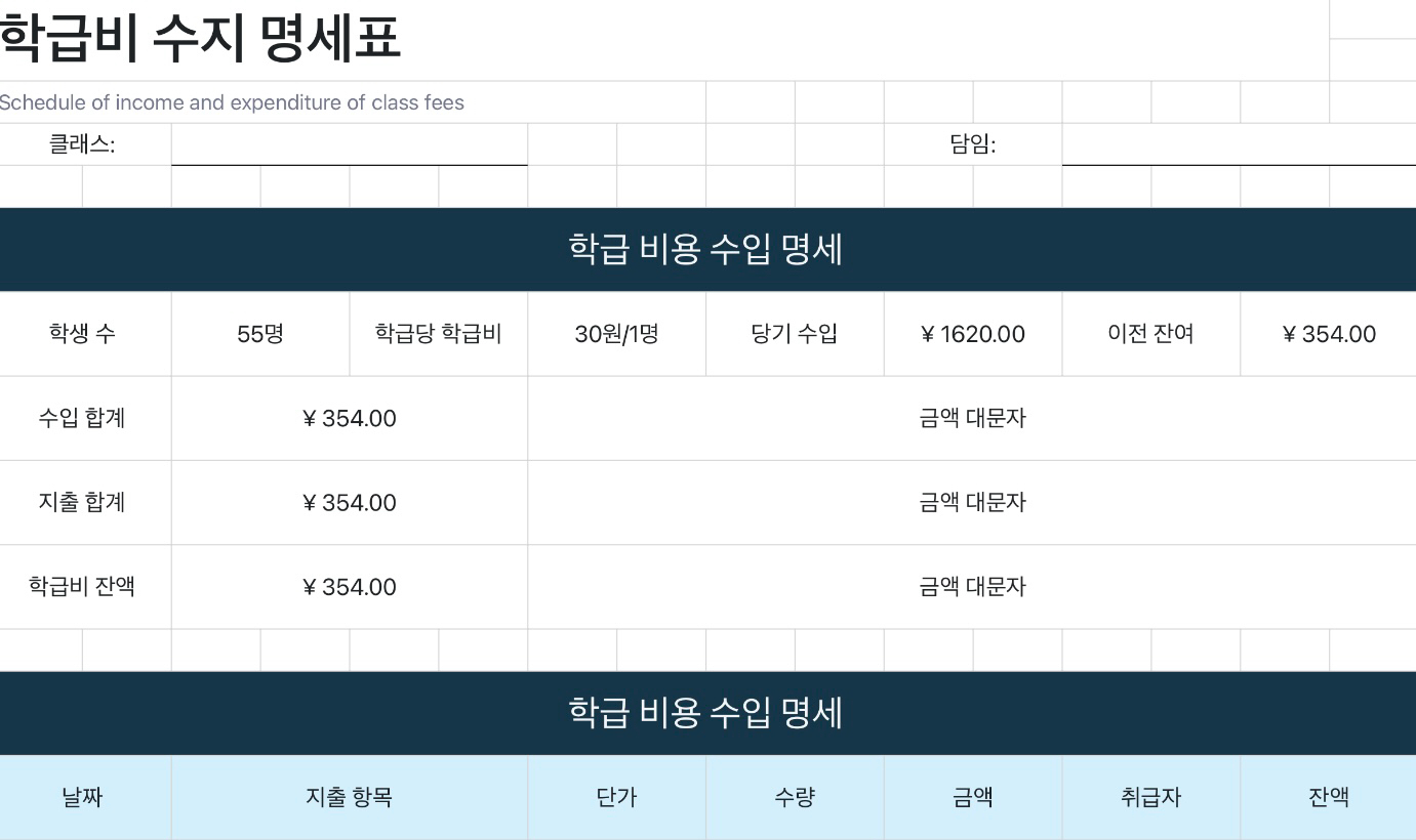 학급비 수지 명세표